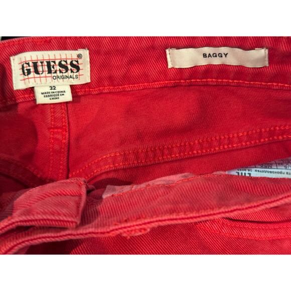 GUESS ORIGINALS Vtg 90's Red BAGGY Wide-Leg 13" Leg Jean Y2K Skater- Size 32x32 - Picture 6 of 7